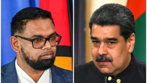 Composición / Irfaan Ali, presidente de Guyana, y Nicolás Maduro. Foto: FEDERICO PARRA, KENO GEORGE / AFP.